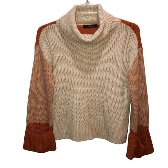 Simplee Small Color Block Chunky Knit Turtleneck Pullover Oversized Sweater S - Picture 2 of 9